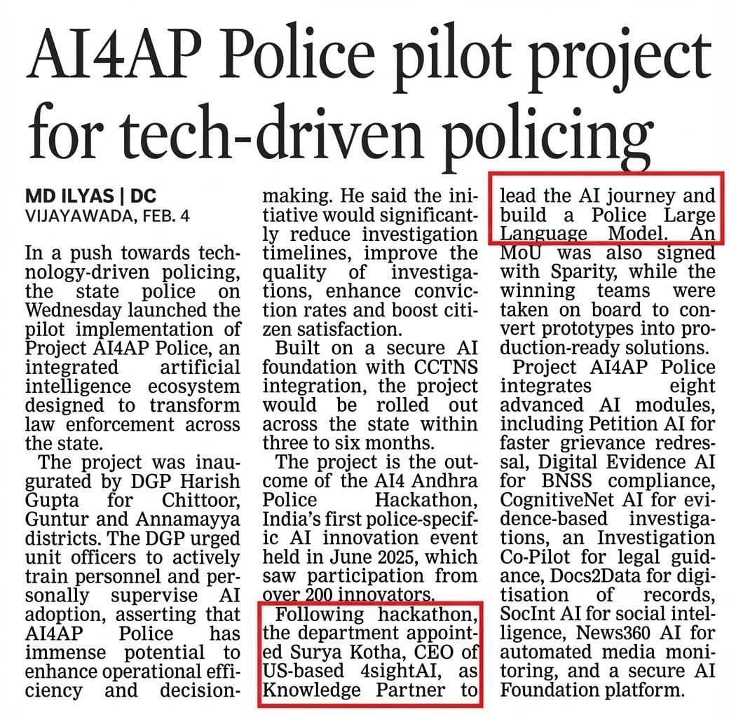 Deccan Chronicle – AI4AP Police Launch Coverage
